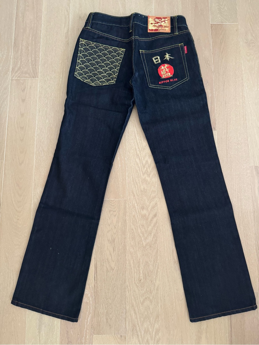 Nippon Blue Men's Indigo Straight Jeans with Embroidered Back Pockets